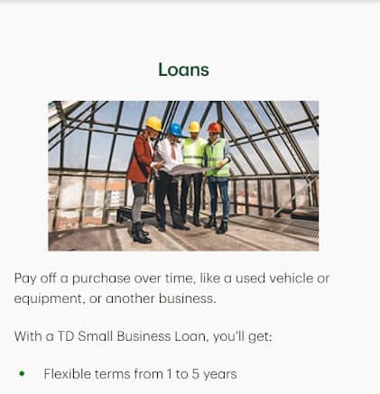 TD Bank offers the best small business loans for terms ranging from 1 to 5 years. 