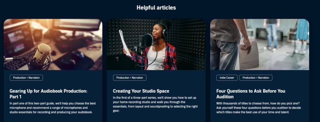 A screenshot of all the resources Amazon provides to help you build a narration portfolio