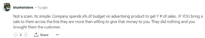 A person on Reddit shares how affiliate marketing works. 